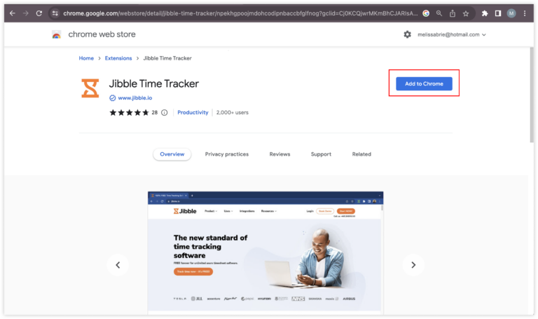 Adding Jibble time tracking extension to chrome
