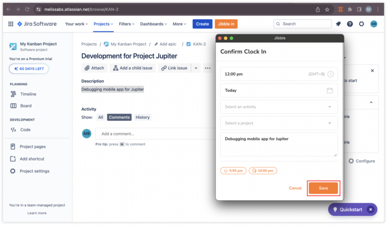 Clocking out in Jira via chrome extension