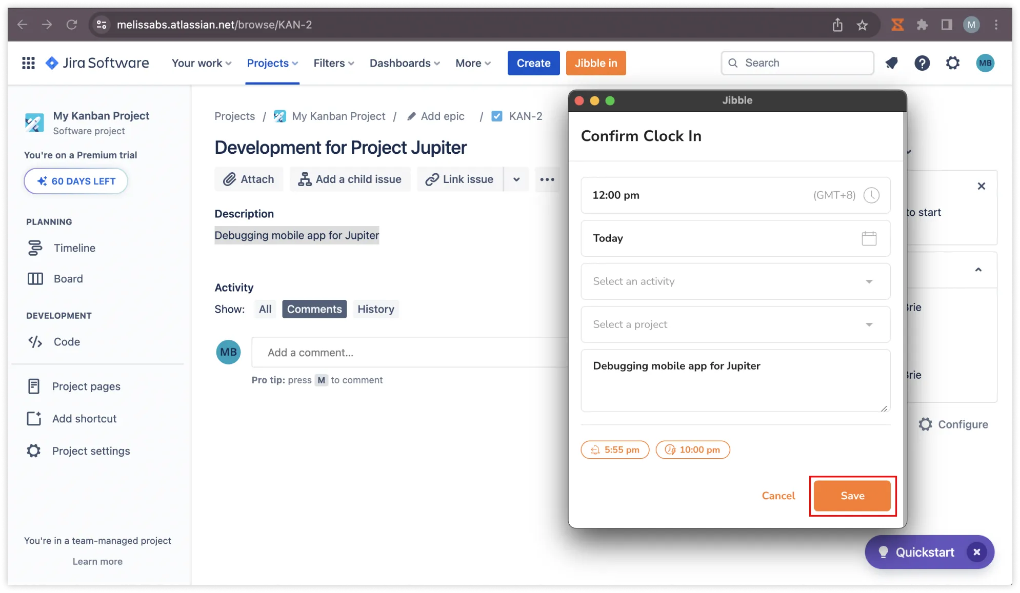 Clocking out in Jira via chrome extension