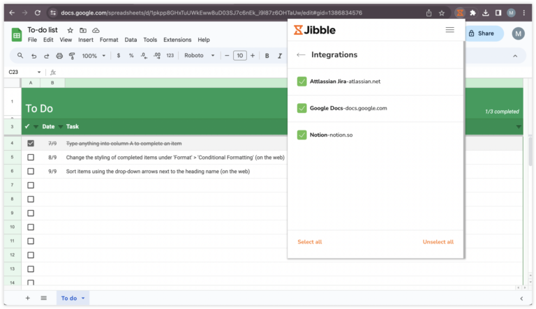 Enabling integration with Google Sheets via chrome extension