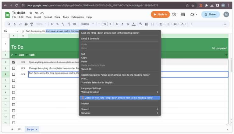 Highlight text to clock in with notes in Google Sheets