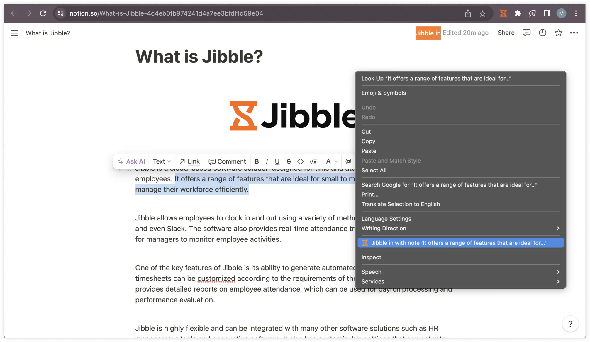 Highlighting text to clock in Notion