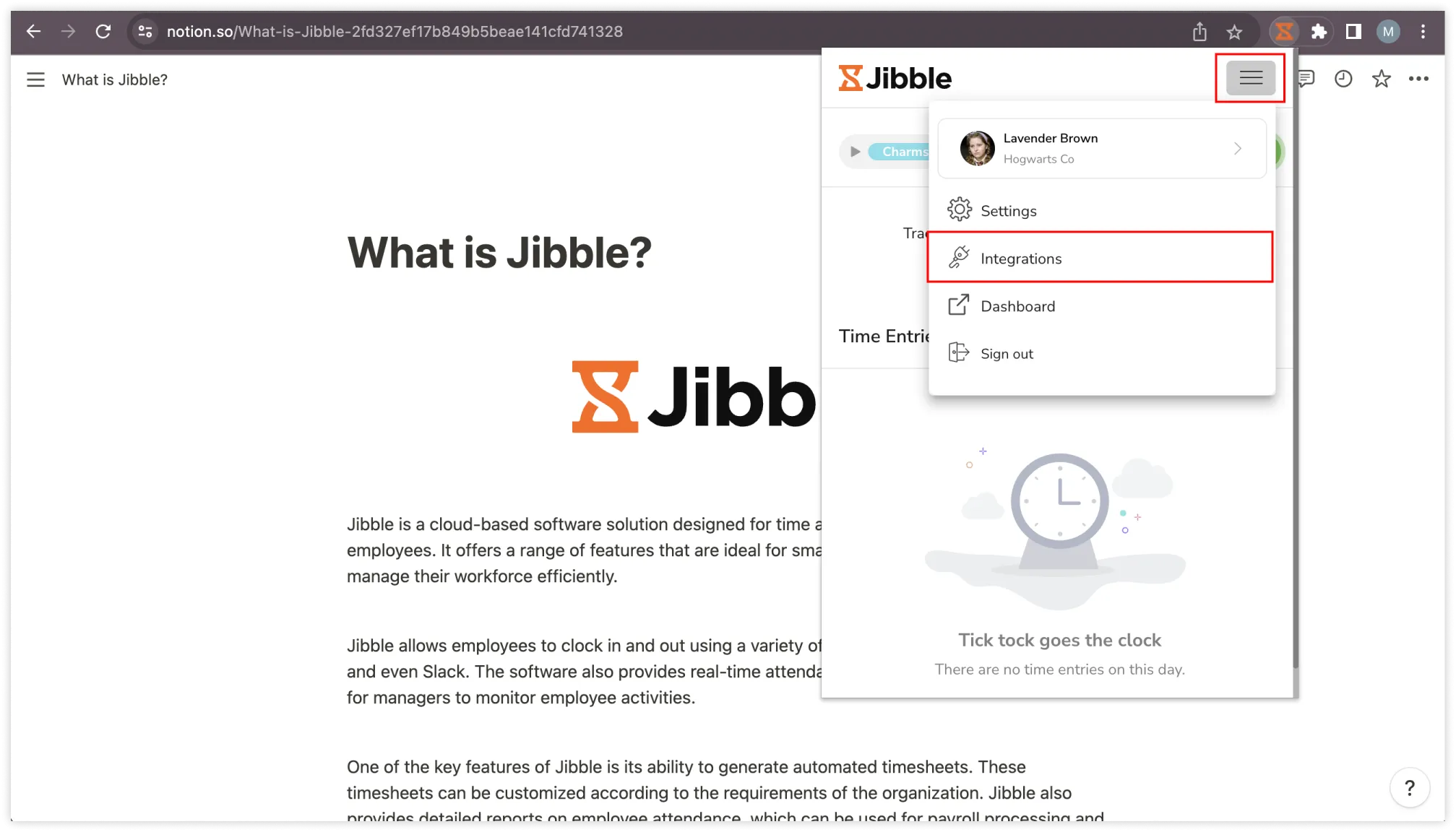 Accessing integration settings chrome extension Notion
