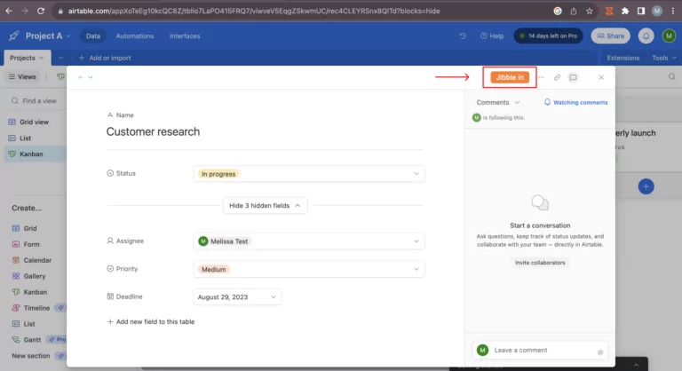 Tracking time via Airtable with Jibble's built in timer