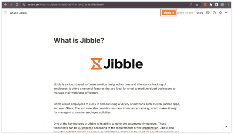 Jibble in button in Notion