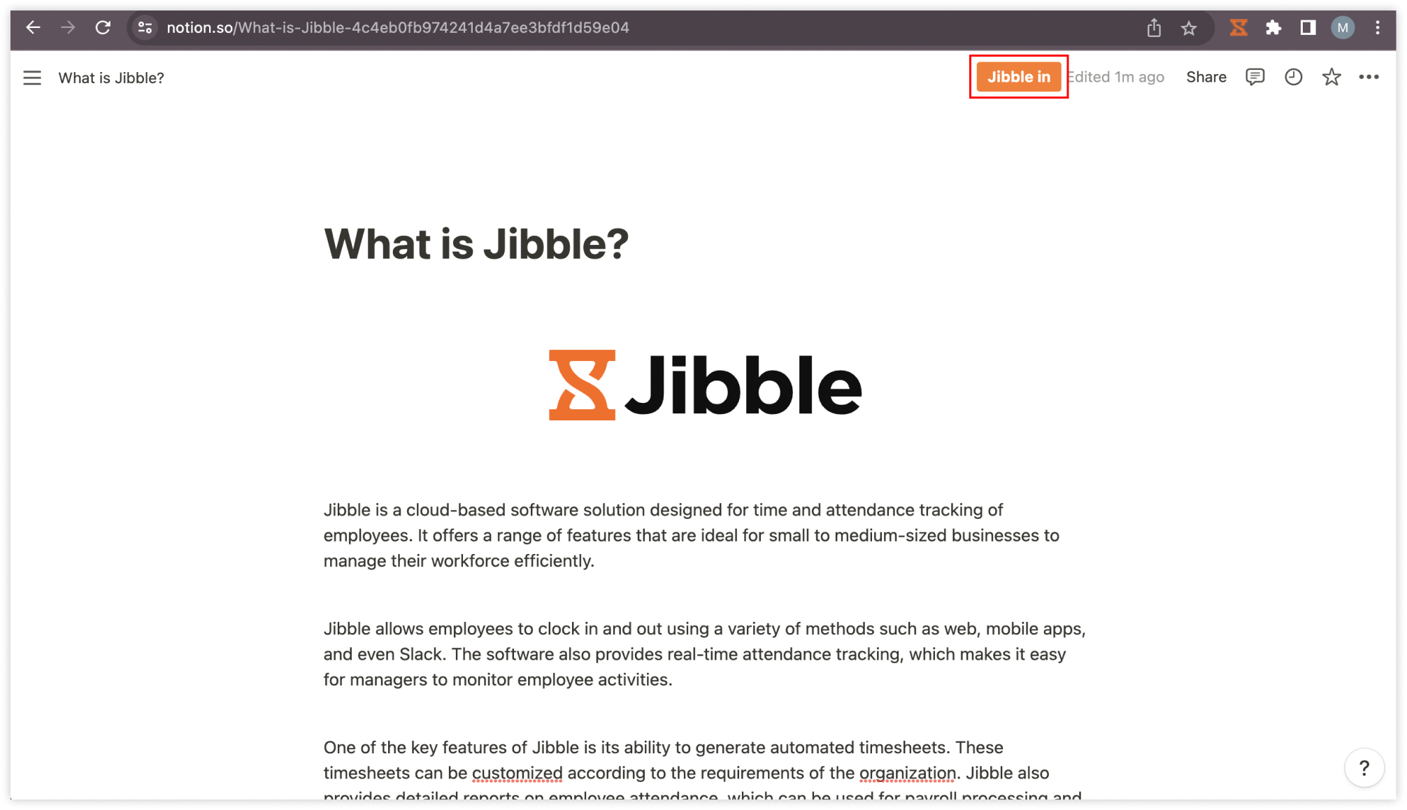 Jibble in button in Notion