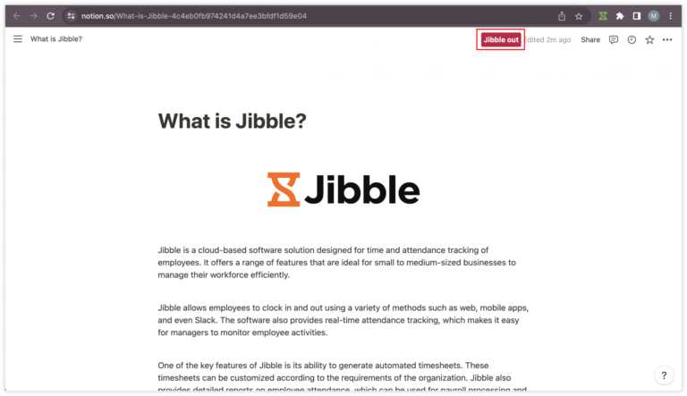 Jibble out button in Notion