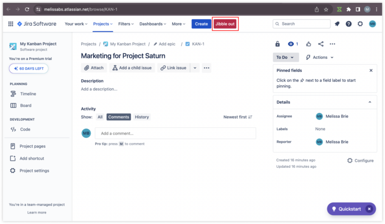 Jibble out timer in Jira