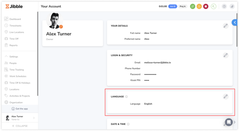 Navigating to language section under your account settings