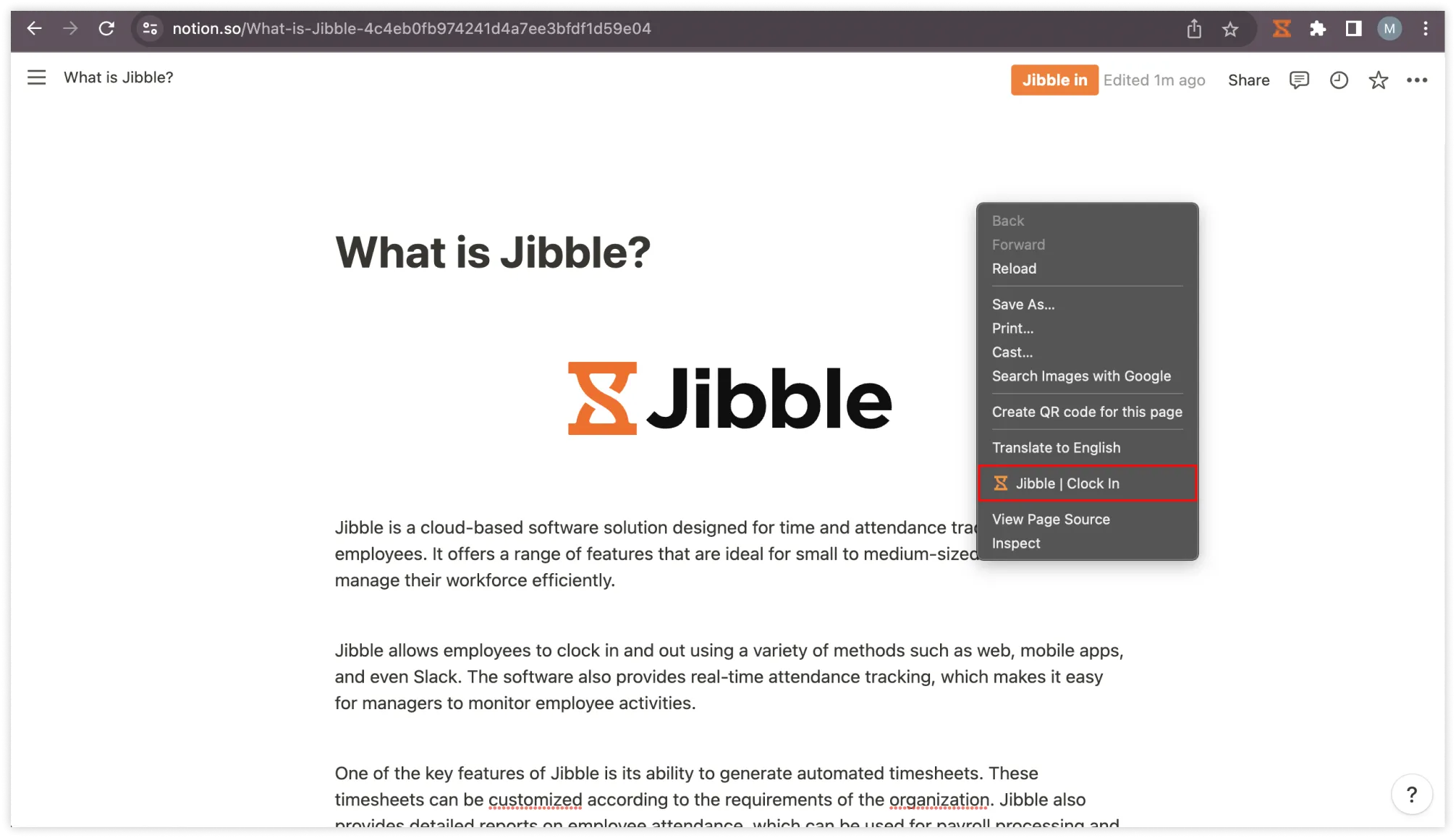 Right click to clock in Notion
