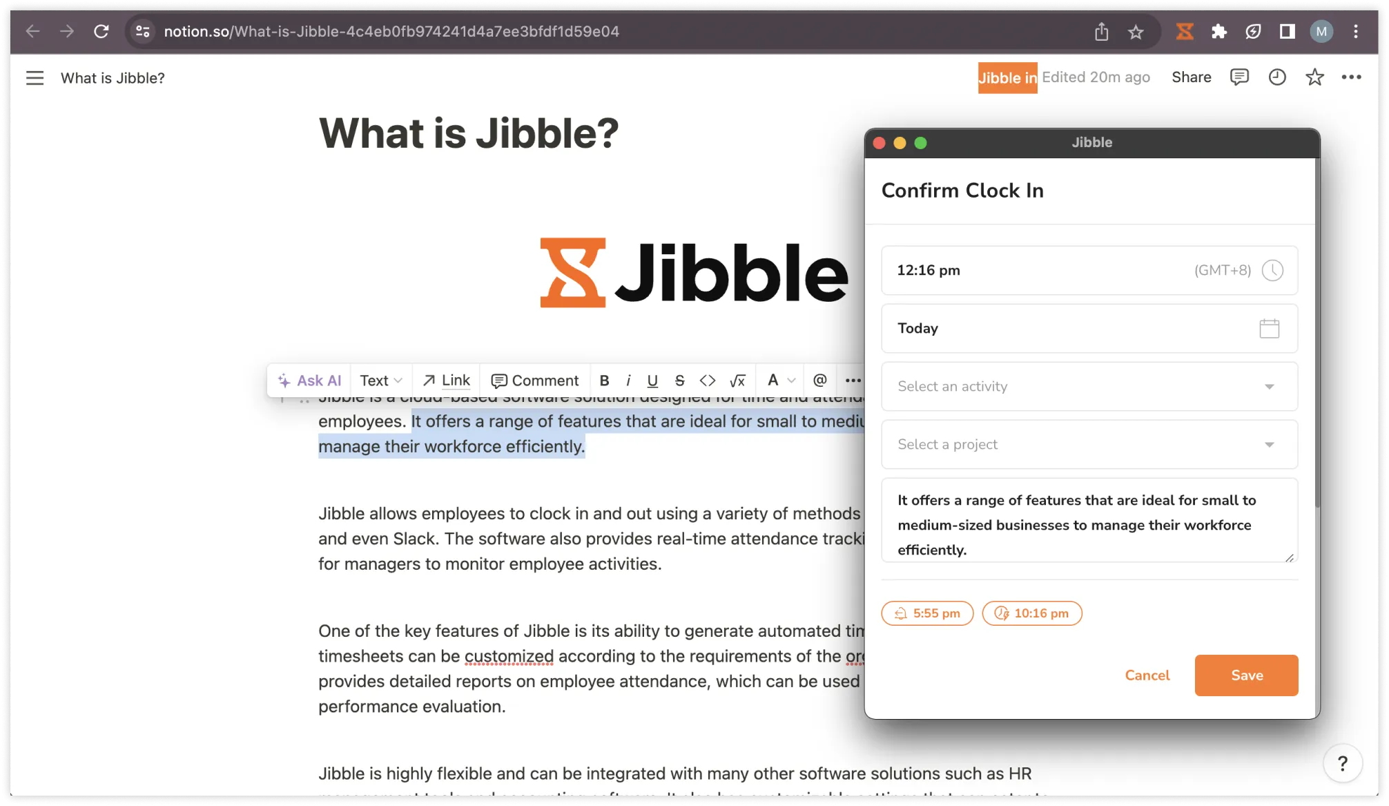 Clocking in Notion via chrome extension