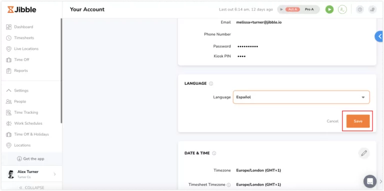 Saving language preferences on account settings