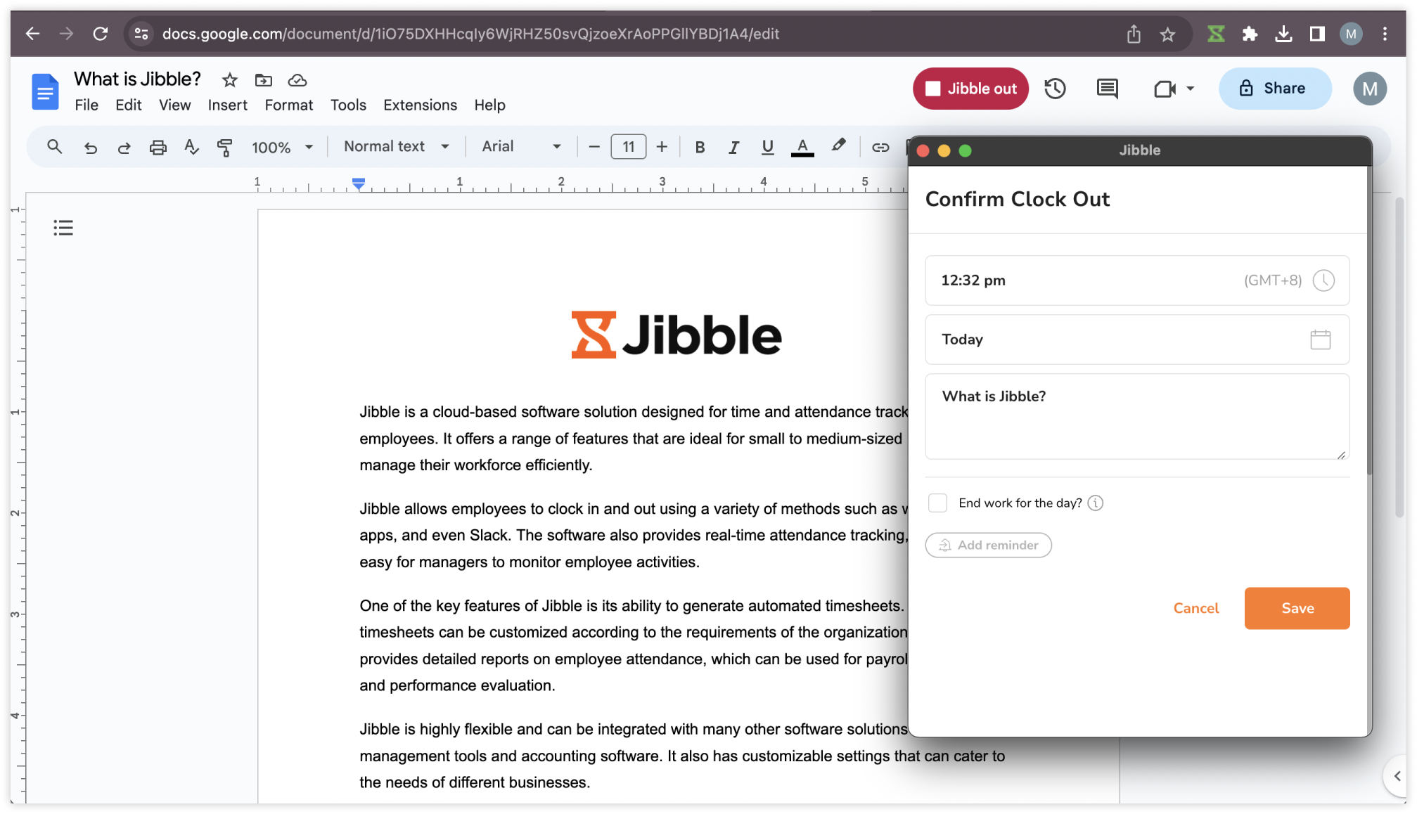 Saving out time entries in Google Docs
