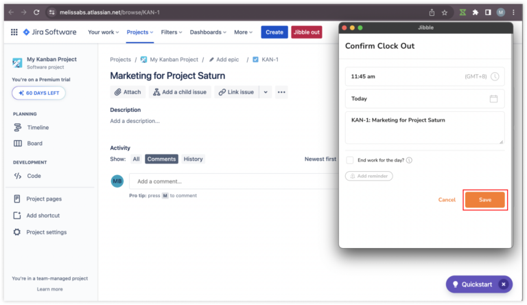 Saving out time entries in Jira