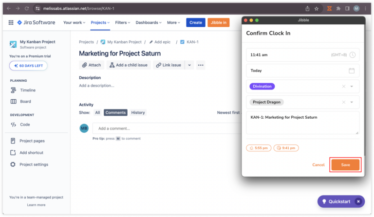 Saving time entries in Jira