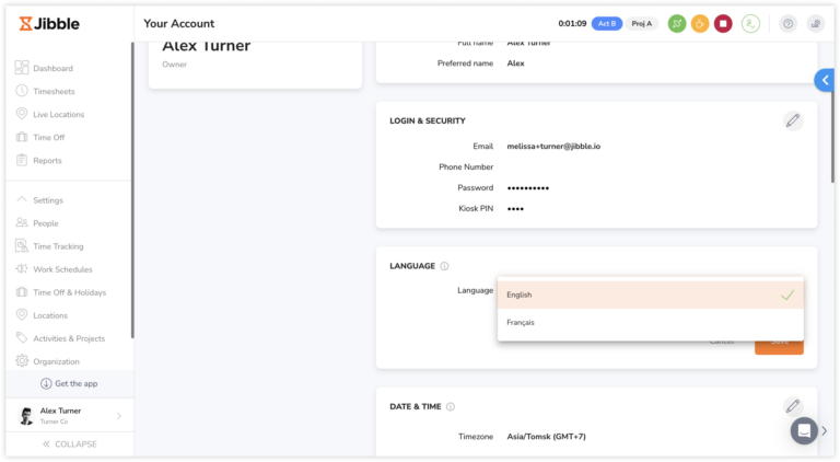 Selecting language preference under your account settings