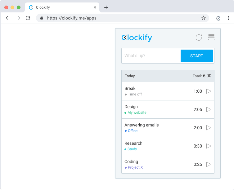 Clockify's Chrome time tracker