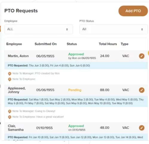 On The Clock PTO requests