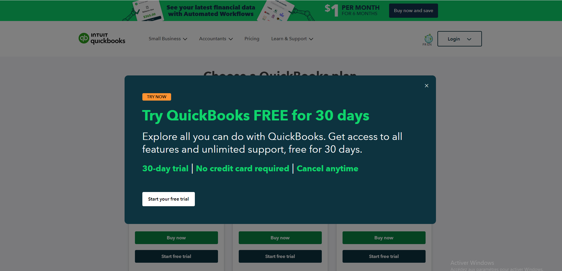 Quickbook Sélectionnez le bon plan