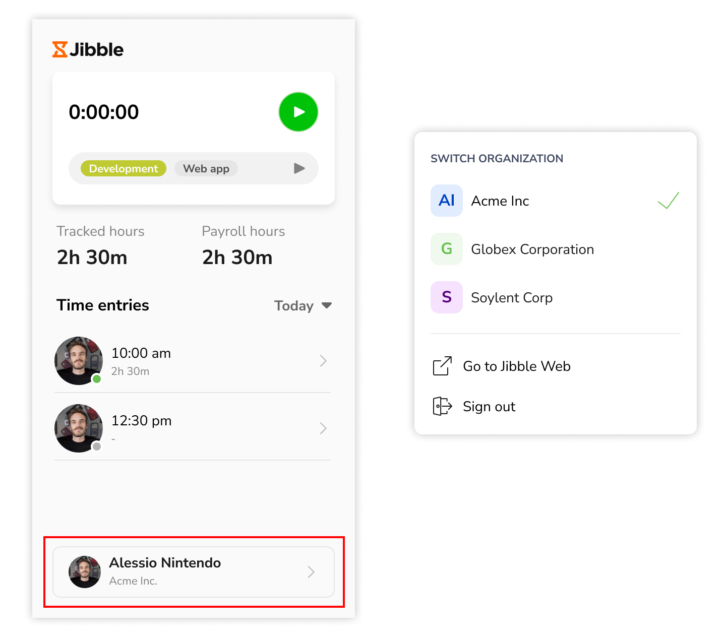 Accessing account settings on Jibble's desktop time tracker