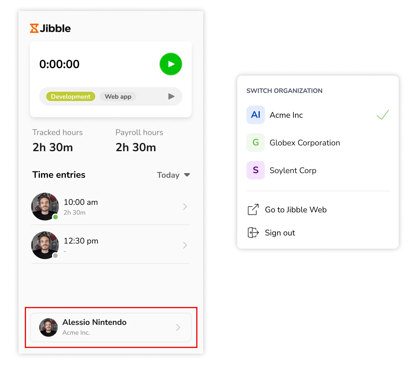 Accessing account settings on Jibble's desktop time tracker