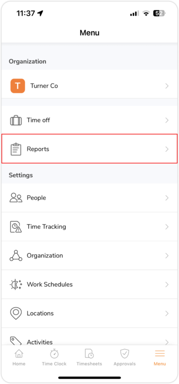 Accessing reports tab on the mobile app