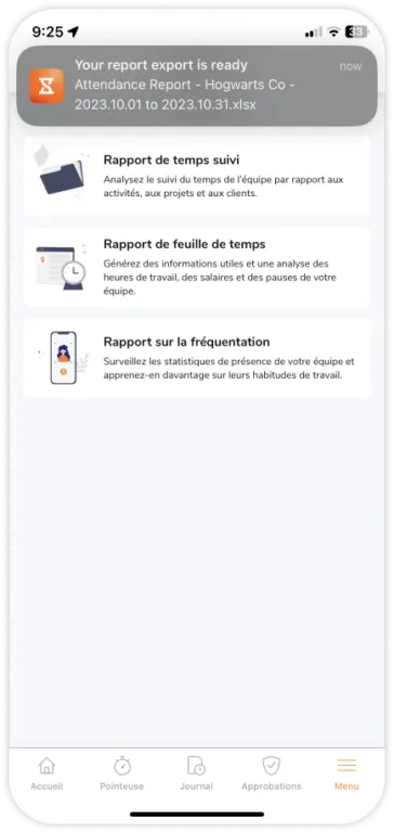 Attendance insights report exported via the mobile app