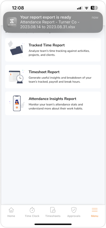 Attendance insights report exported via the mobile app