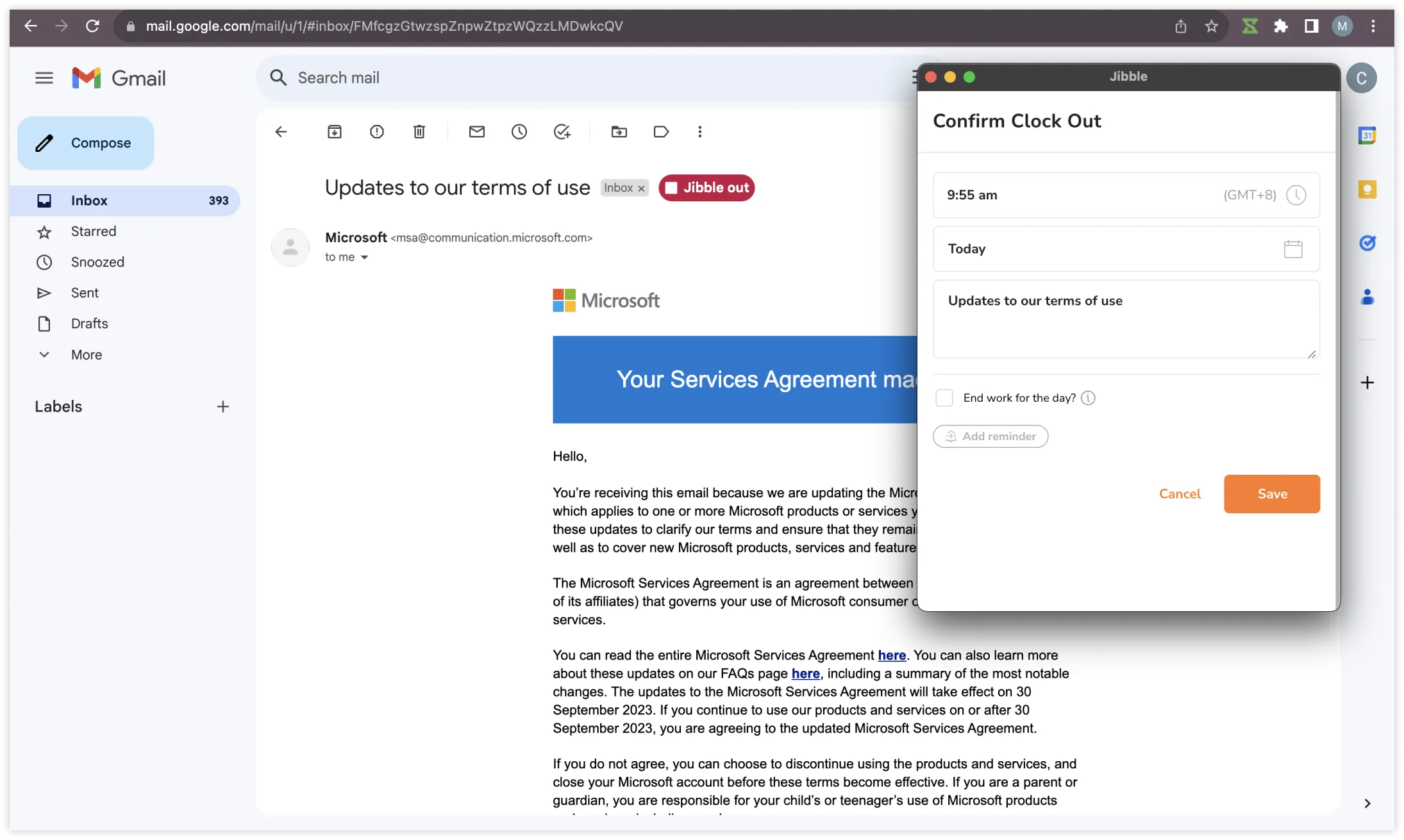 Clocking out directly in Gmail