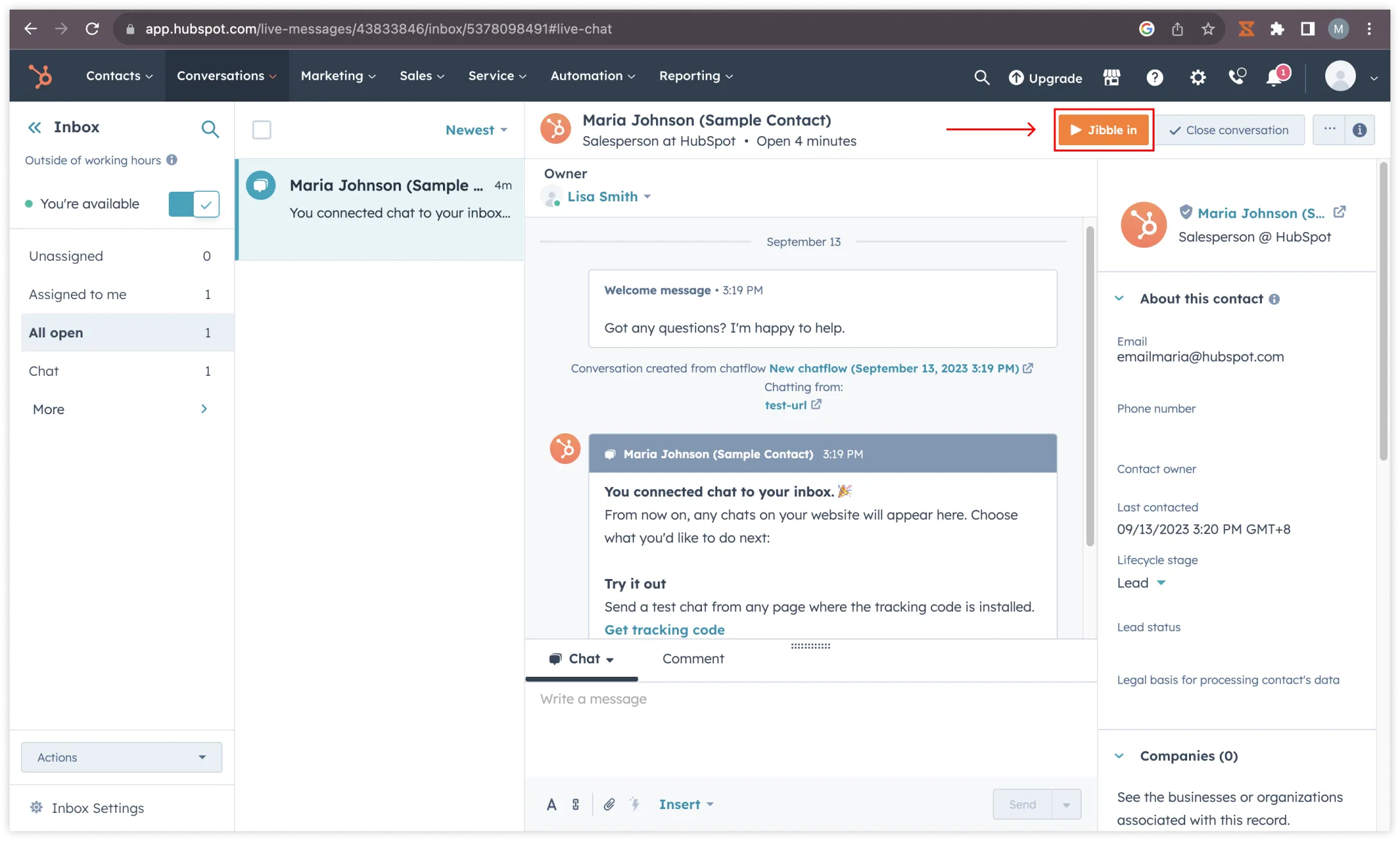 Embedded Jibble in timer in HubSpot