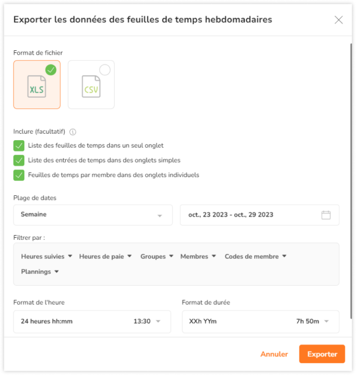 Exporting timesheet reports on the web app