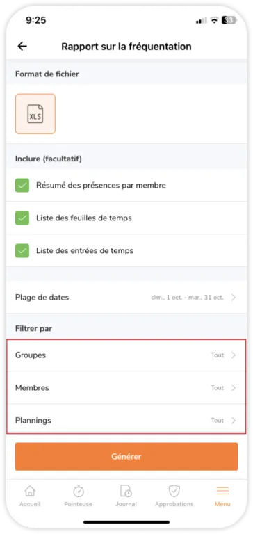 Selecting filters for attendance insights reports