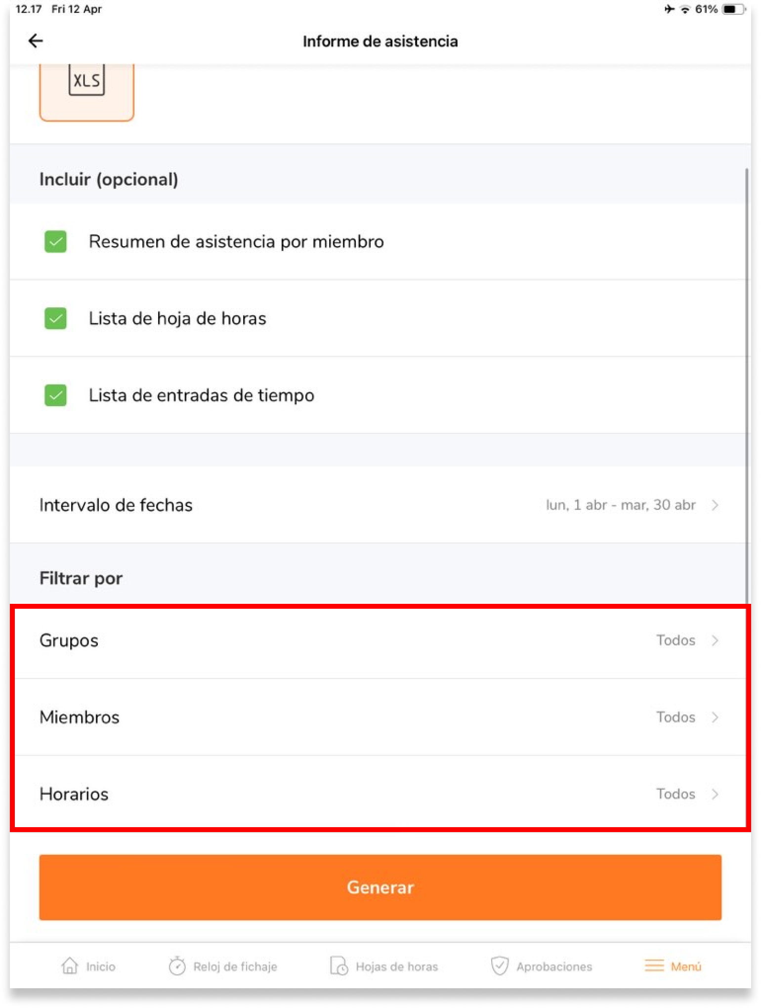 Filtra por tipos específicos de datos, si es necesario. Si no se selecciona ningún filtro, se exportarán todos los datos.