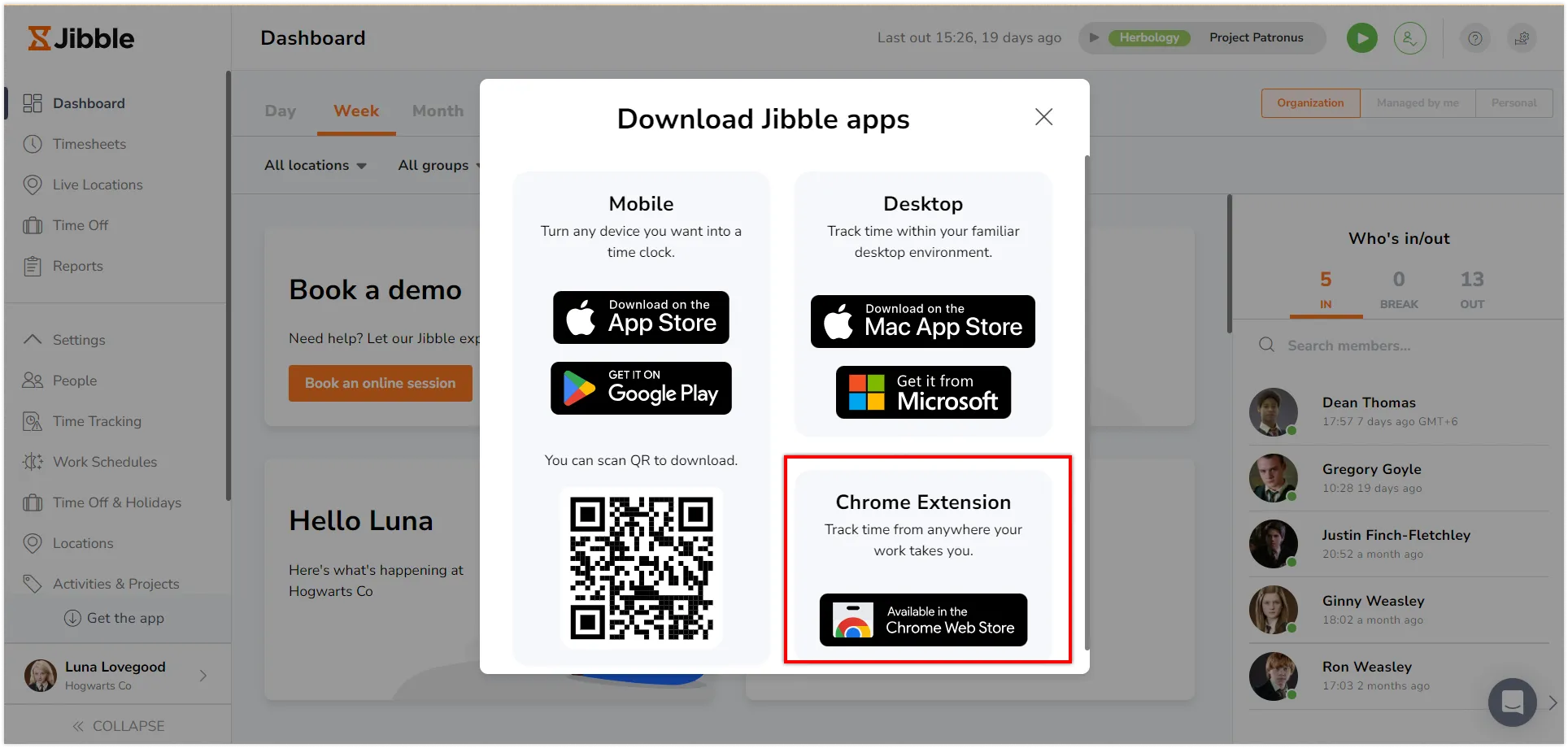 Pemilihan ekstensi Chrome di dasbor