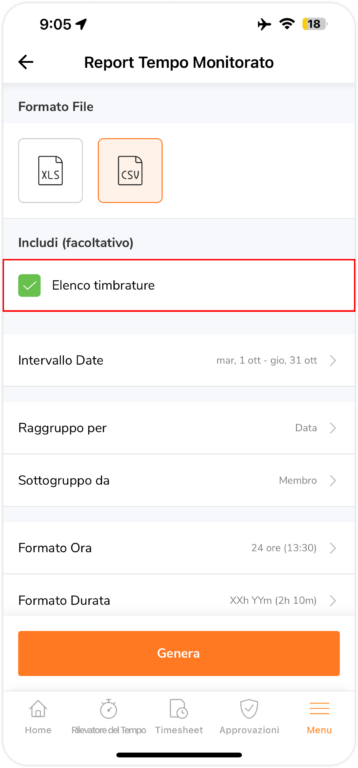 Mobile tracked time report