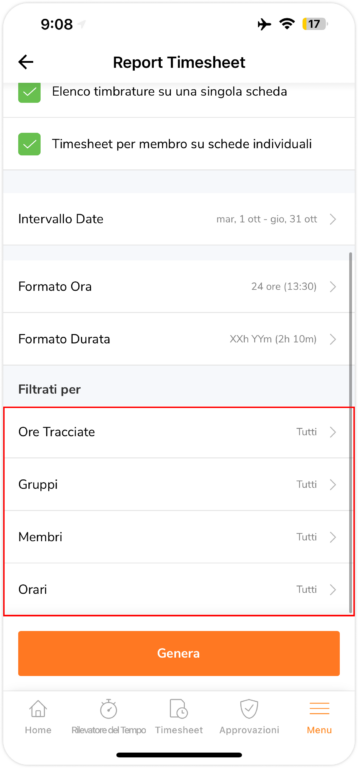 Mobile timesheet report