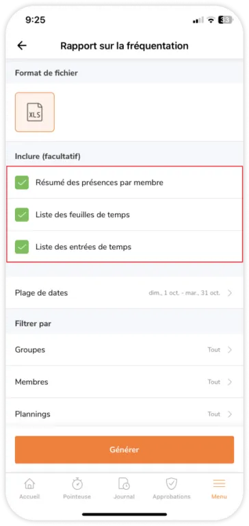 Selecting optional files to download for attendance insights reports