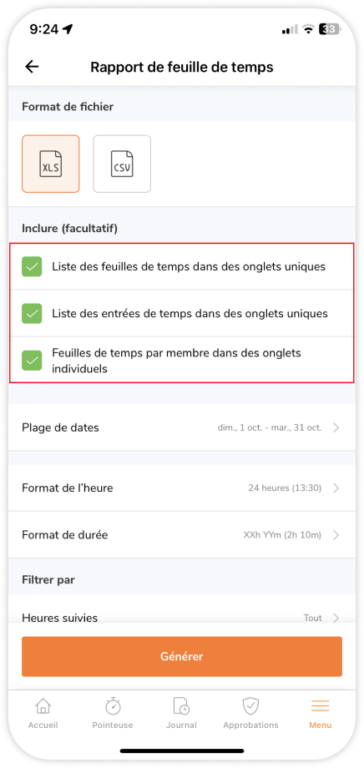 Selecting optional files to download for timesheets reports