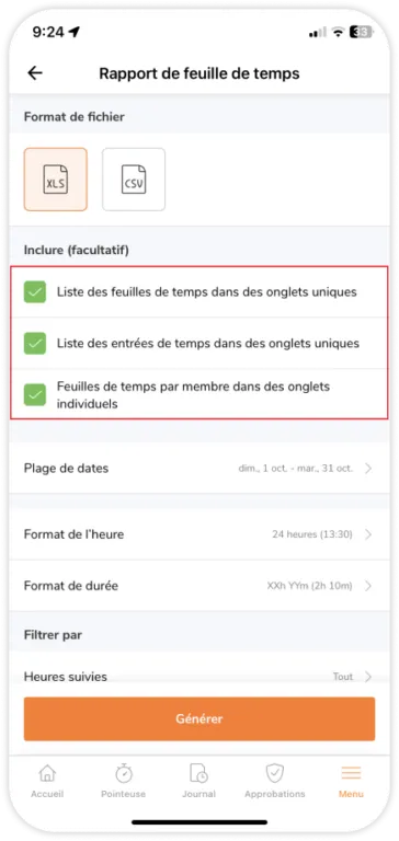 Selecting optional files to download for timesheets reports