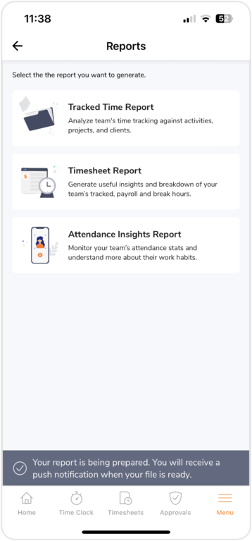 Reports being prepared on the mobile app