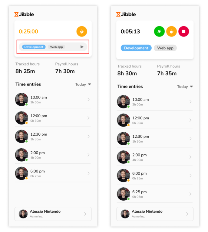 Resume clock in using Jibble's desktop time tracker