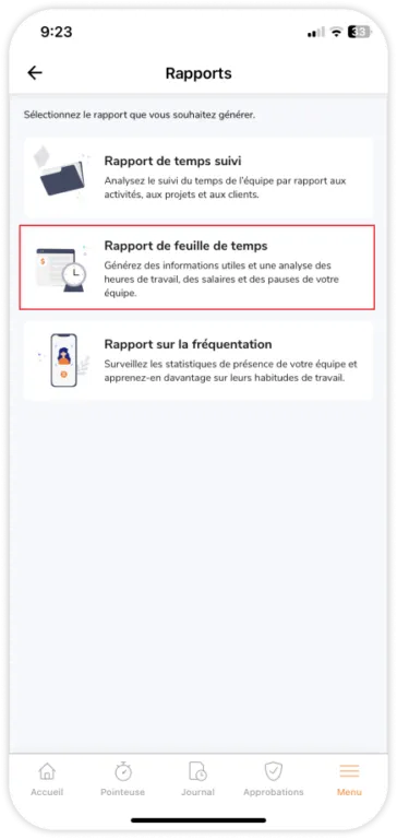 Accessing timesheet reports on the mobile app