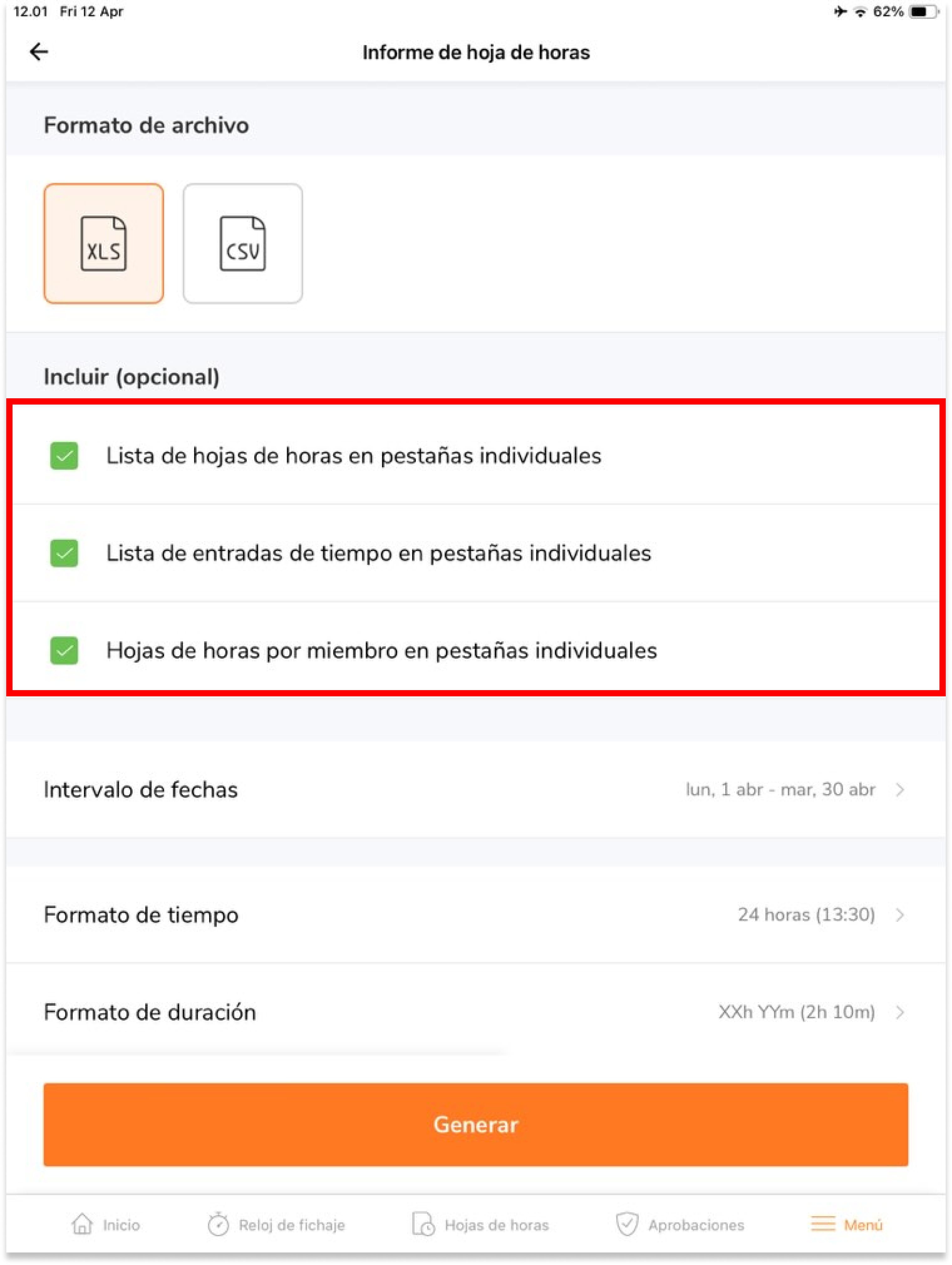 Pulsa en las casillas de verificación de los archivos adicionales que quieras exportar.