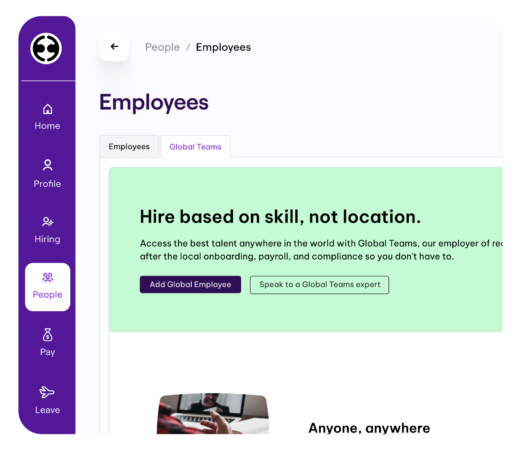 view of the employee tab inside employment hero's HR software