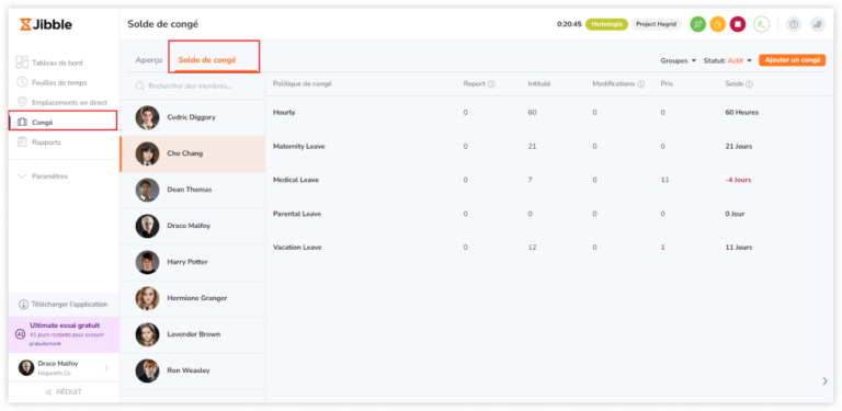 Accessing leave balance tab to view an overview of leave balances.