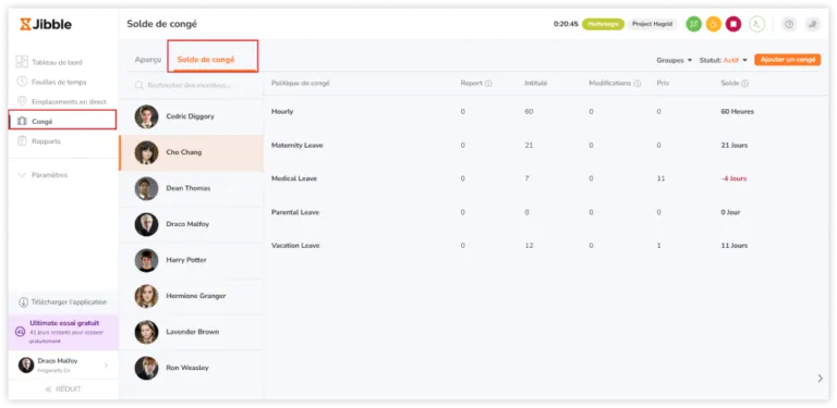 Accessing leave balance tab to view an overview of leave balances.