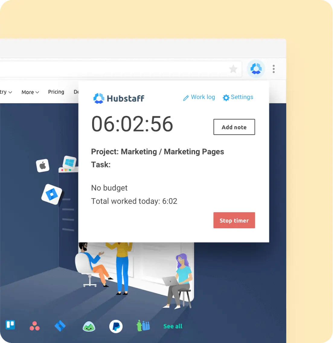 Registrador de tiempo en Chrome Hubstaff