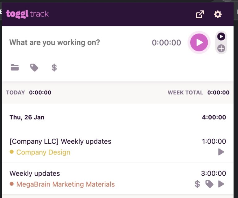 Toggl Track Chrome Extension