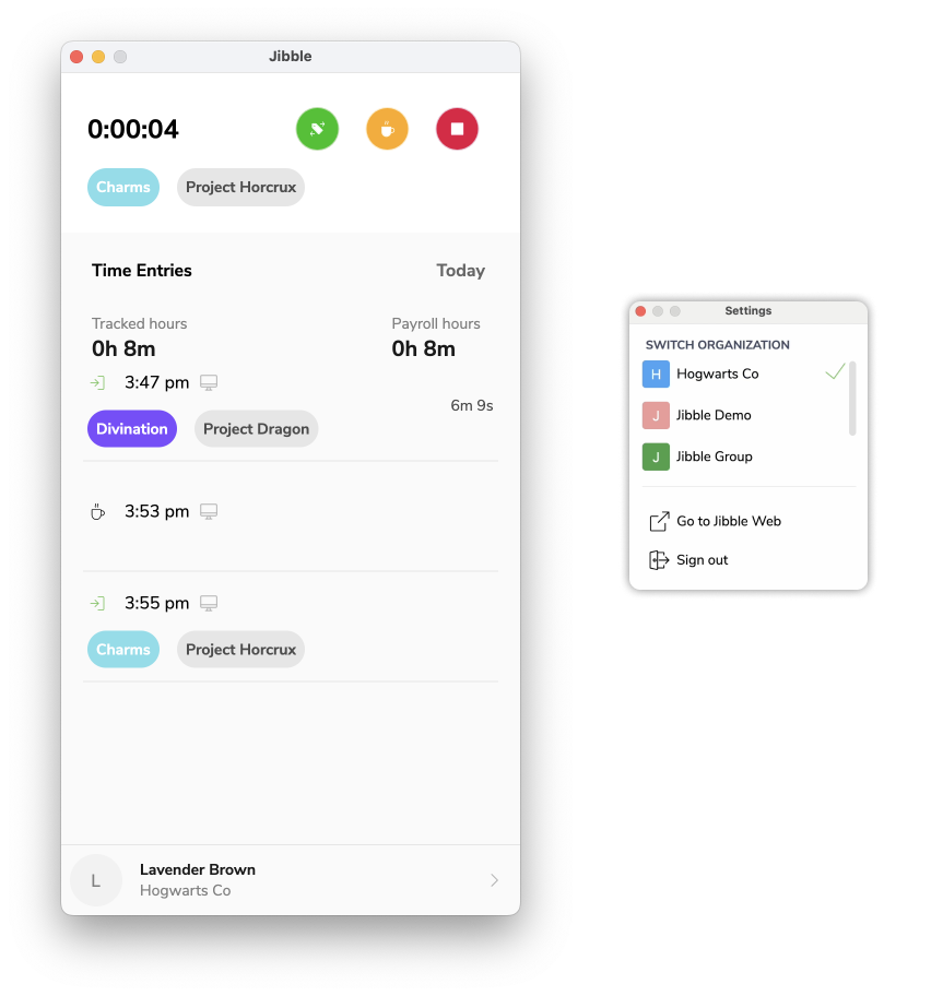 Account settings on Mac desktop time tracker