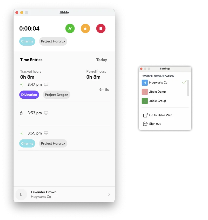 Account settings on Mac desktop time tracker
